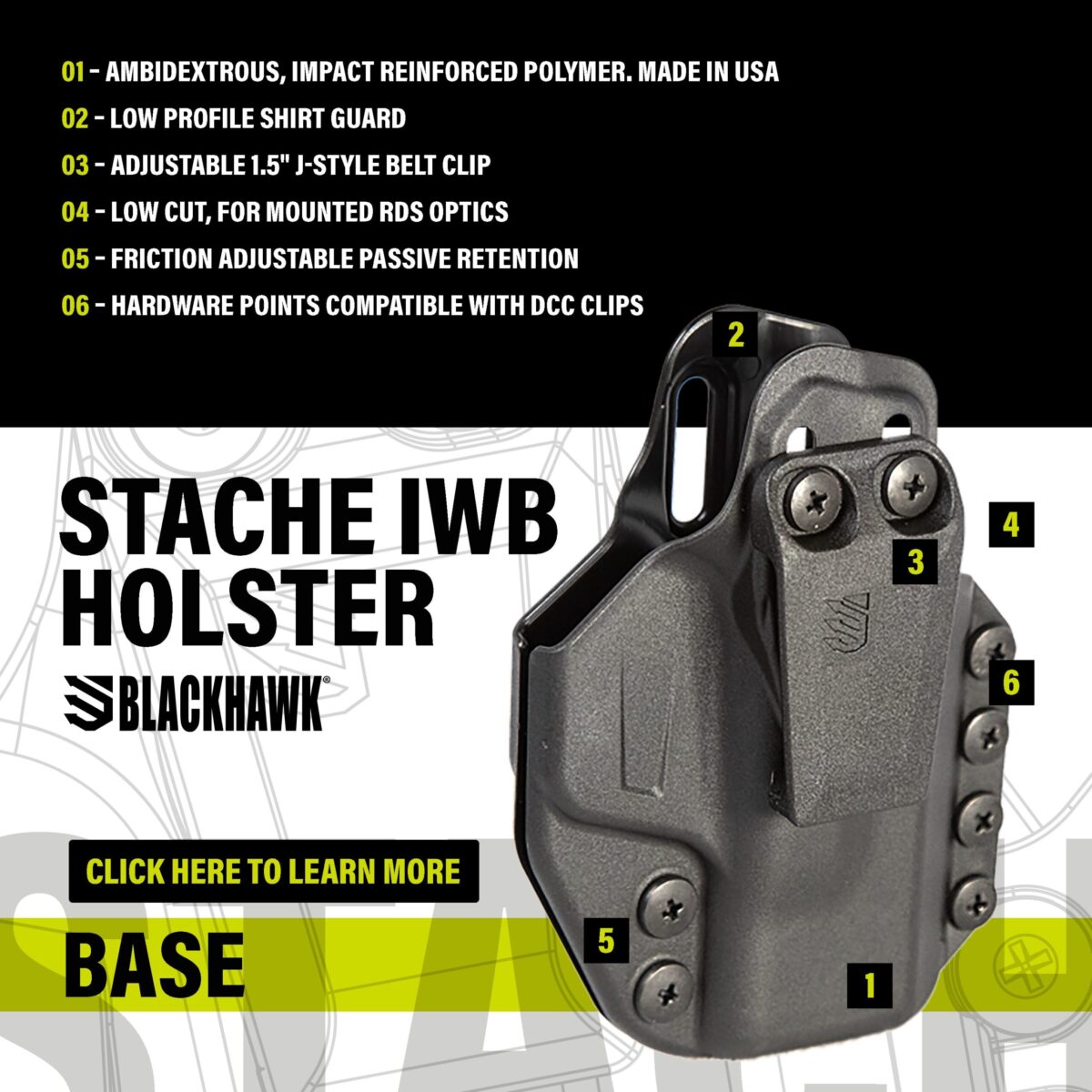 Blackhawk Stache IWB Holster Base Kit S&W M&P Shield 9mm